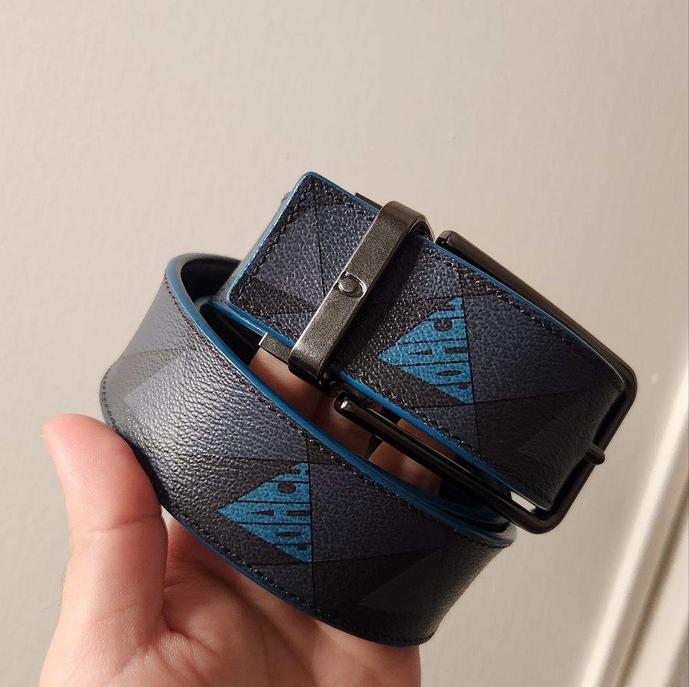 Coach Harness Buckle Cut-to-Size Reversible Belt With Check Geo Print 38mm